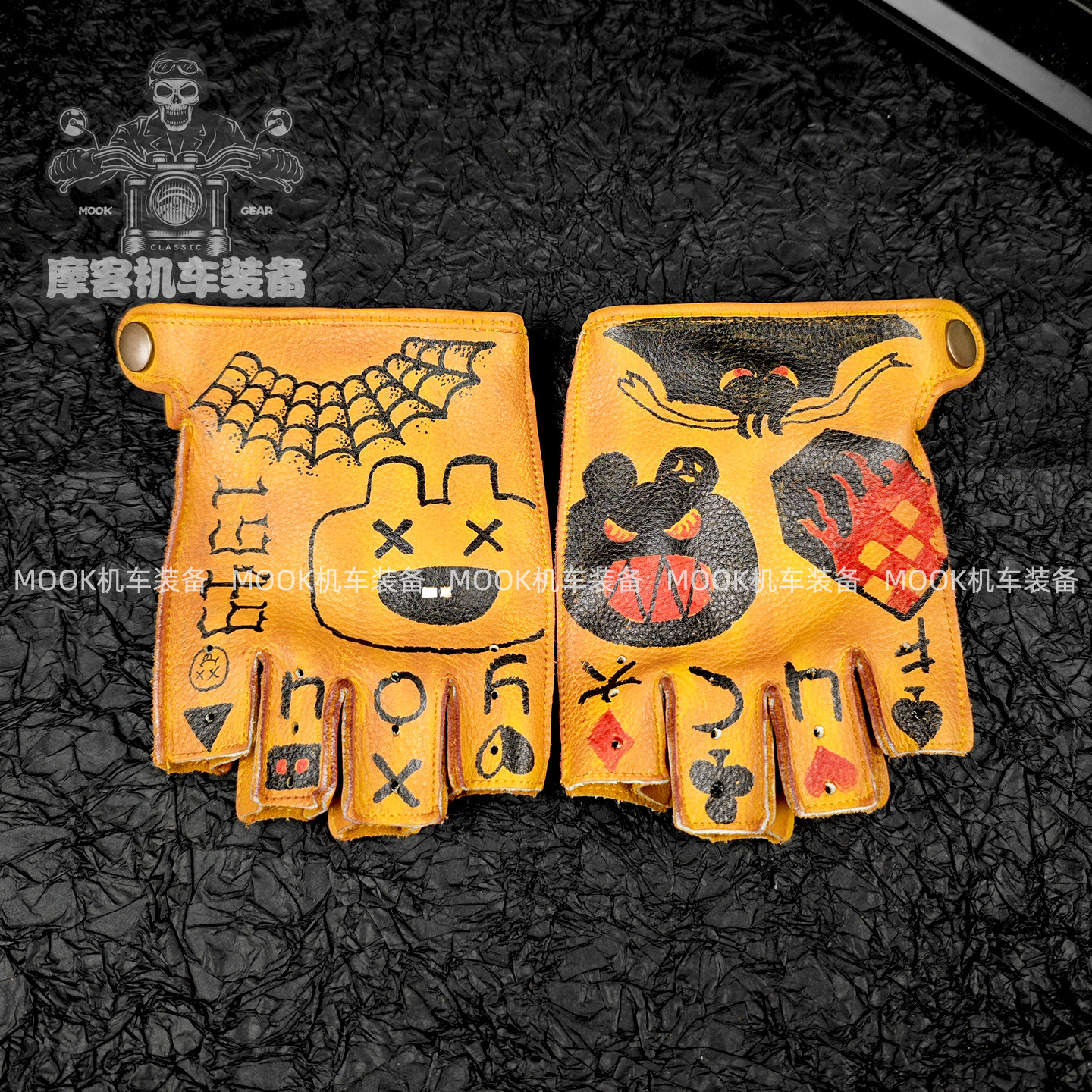 开车手套骑手骑士外卖员快递代驾电动车头层牛皮复古做旧半指手套