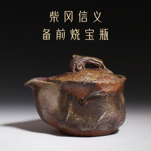 茶与器日本备前烧宝瓶手抓壶柴窑盖碗陶艺家柴冈信义柴烧盖杯单壶
