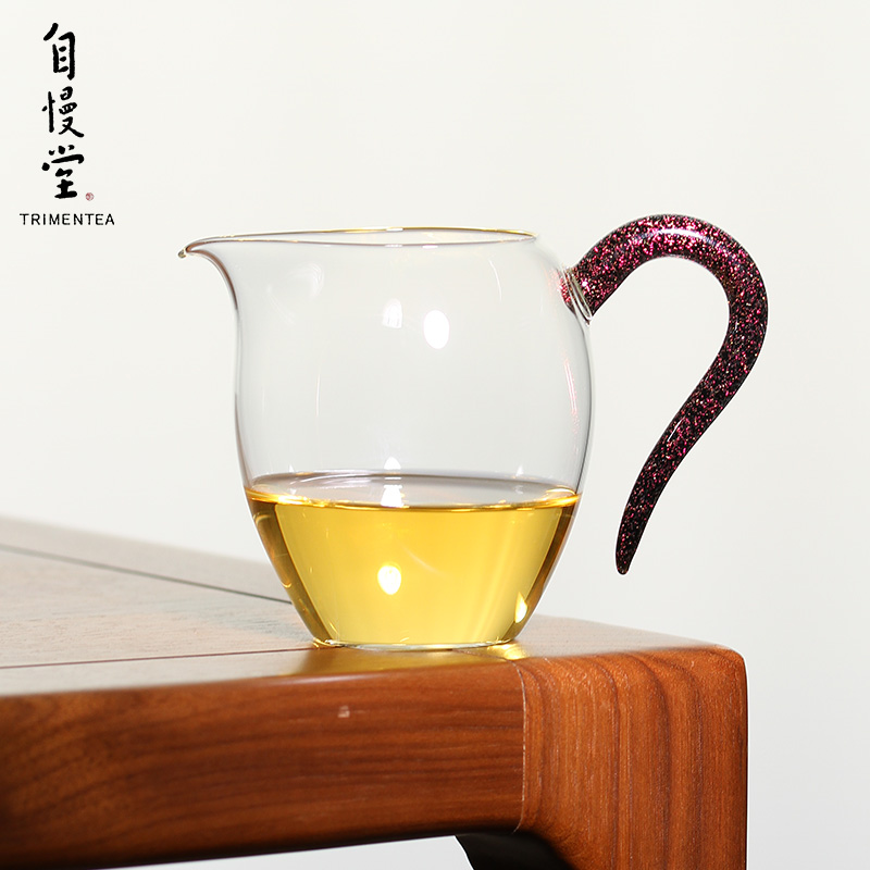 自慢堂玻璃公道杯亮片系列蛋盅透明耐热玻璃公杯高硼硅分茶器