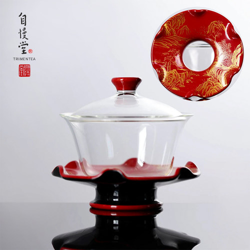 自慢堂大漆手工玻璃盖碗