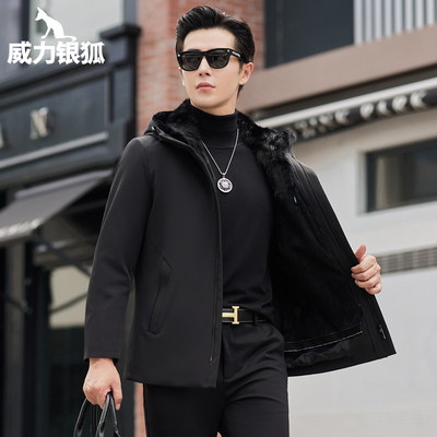 水貂胆帽里有貂毛男连帽派克服