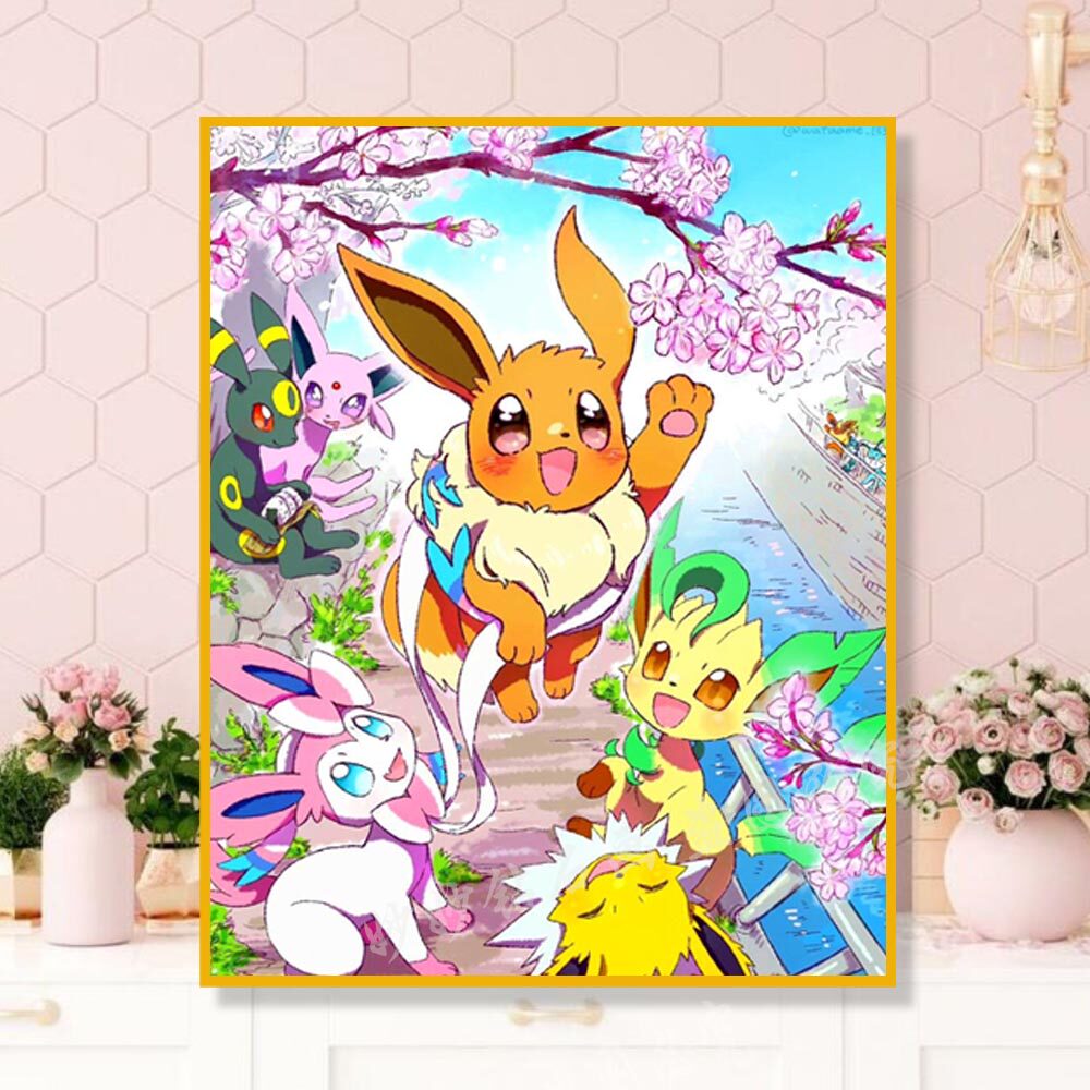 2024新款樱花伊布宝可梦钻石画儿童手工女孩点钻十字绣砖石绣卧室