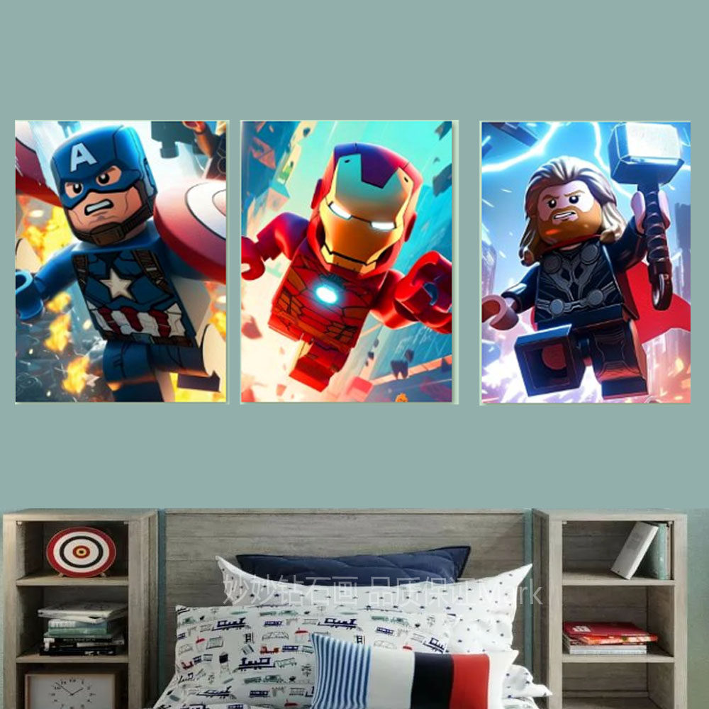 美国队长钢铁侠雷神满钻石画儿童男孩小学生点钻贴砖画DiamondArt