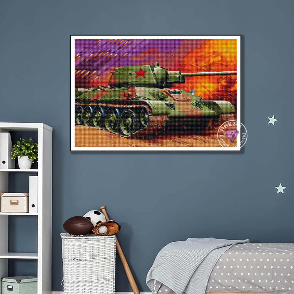 2025新款坦克t34钻石画儿童床头挂画男孩手工贴砖石画点钻十字绣