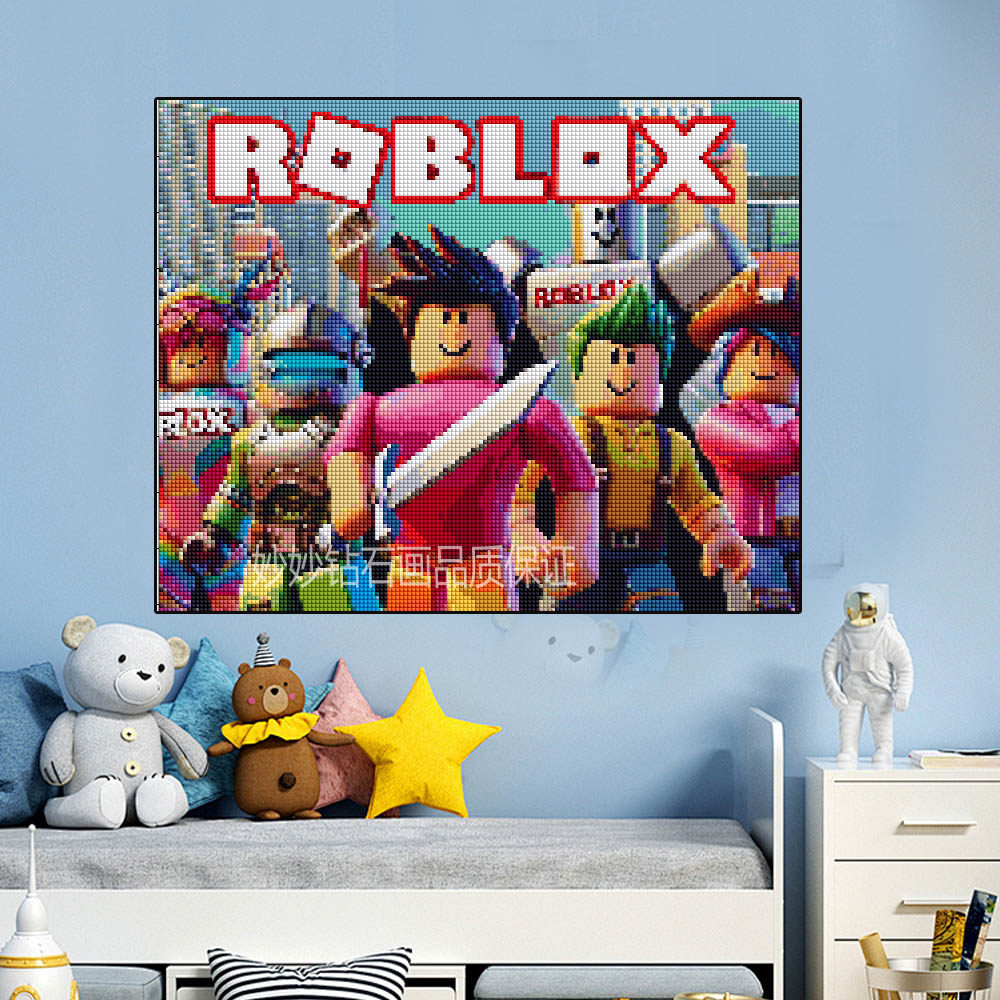 Roblox虚拟世界钻石画儿童房间床头挂画男孩成人5DIY手工2026新款,居家布艺,钻石绣,淘宝优惠券,粉丝福利购,淘宝优惠卷
