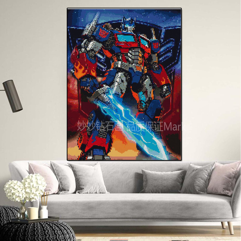 2026新款擎天柱变形金刚钻石画儿童房间床头画男孩DIY手工砖石绣