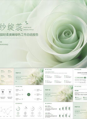 【动态PPT】简洁小清新朦胧轻柔美嫩绿色工作总结述职报告PPT模板