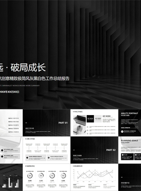 【动态PPT】稳重大气创意精致极简风灰黑白色工作总结报告PPT模板