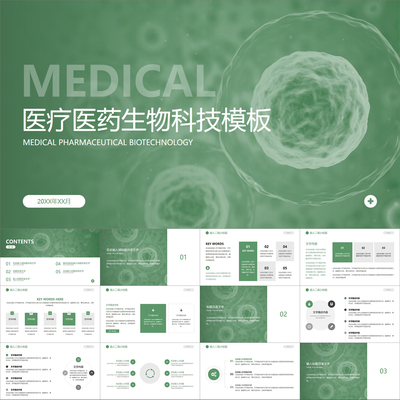 【动态PPT】生命绿色医疗医药生物科技简约风工作汇报报告PPT模板