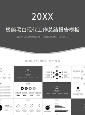 【动态PPT】极简黑白会现代简洁年终工作总结述职报告动画PPT模板