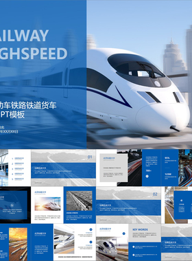 【动态PPT】高端简约白蓝色画册风全图文高铁铁路铁道通用PPT模板
