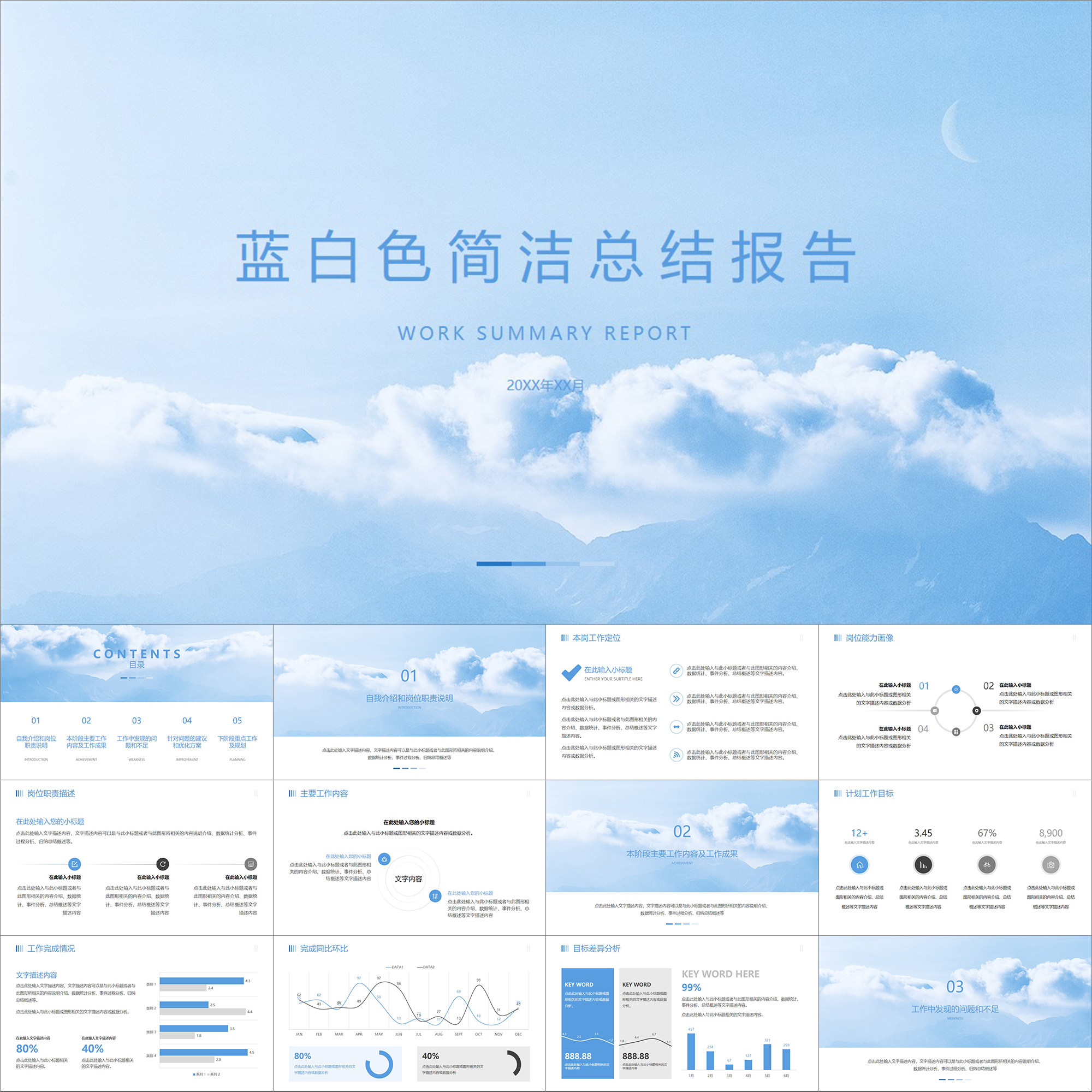 【动态ppt】极简浅蓝白色简洁小清新圆形工作总结报告汇报ppt模板