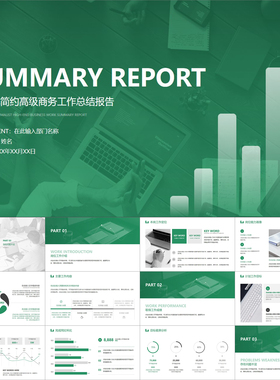 【动态PPT】深绿色简约高级商务工作总结报告计划述职汇报PPT模板