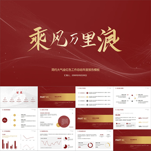 【动态PPT】金红色简约商务风乘风万里浪工作总结年终汇报PPT模板
