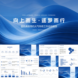 【动态PPT】蓝白色高级简约大气年终工作总结报告述职汇报PPT模板