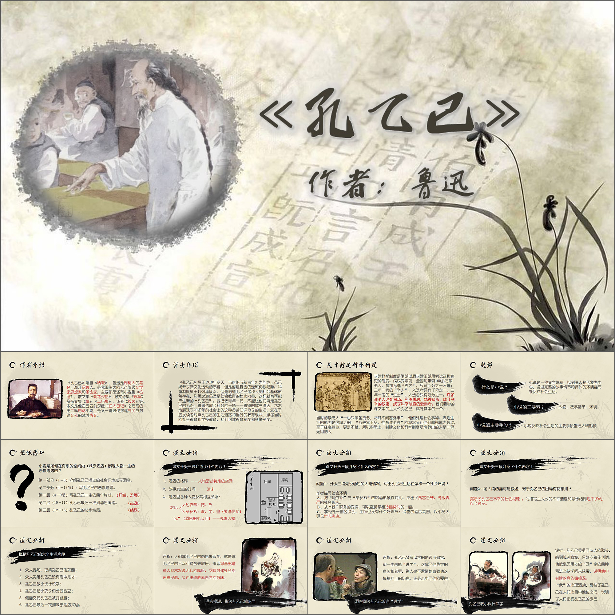 【动态PPT】孔乙己鲁迅初中语文公开课教育教学课件动画PPT模板