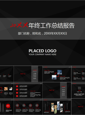 【动态PPT】简约大气商务风格红黑色年终工作总结报告动画PPT模板