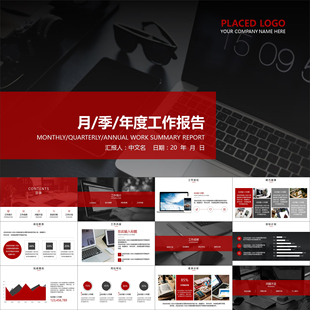 【动态PPT】商务稳重风格月报季度年度工作总结汇报动画PPT模板