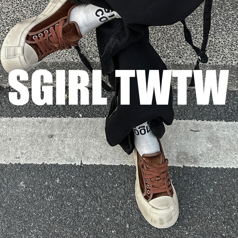 C3J3256 SGIRL TWTW复古棕色绒面厚底板鞋女新款百搭松糕底休闲鞋