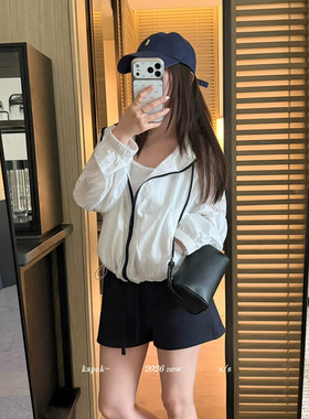 夏季不怕晒黑新款韩系撞色连帽风衣短外套防紫外线防晒衣空调衫女