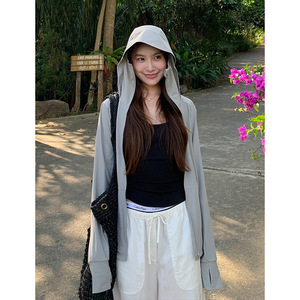 凉感情侣原纱防晒衣女夏季UPF50+冰丝防紫外线黑胶帽檐宽松防晒服