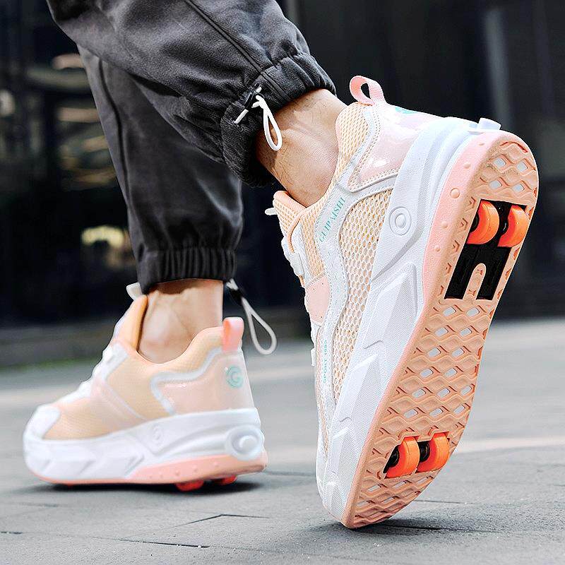 暴走鞋女童2026新款四轮一键可收缩儿童滑轮飞行鞋学生隐形轮滑鞋