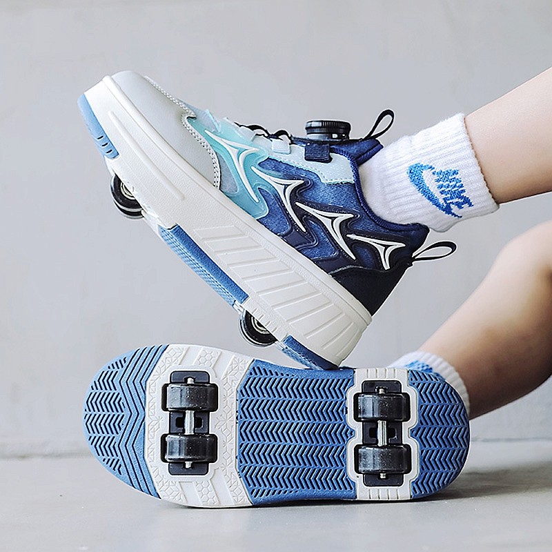 男童暴走轮滑鞋可收缩四轮2025新款小学生隐形运动飞行鞋变形滑轮