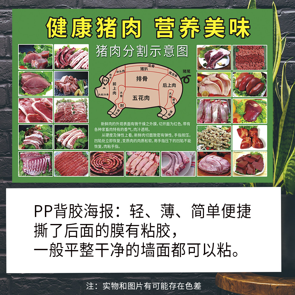 生鲜超市肉店市场写真广告张贴画猪肉分割图猪肉各部位展示海报画
