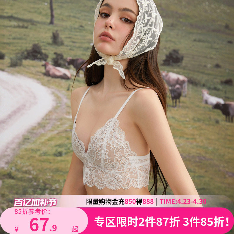 好奇小姐蕾丝法式内衣女性感美背文胸套装薄款无钢圈大胸显小胸罩