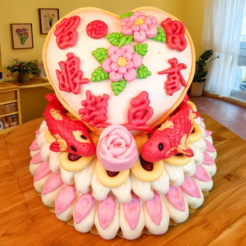 花饽饽母亲节玫瑰花蓝花束蛋糕图片