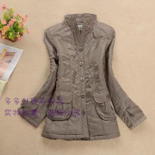 BM0711日单超值隐格子青灰色大码薄棉外套棉棉袄