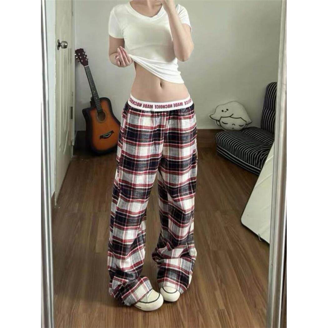美式复古格子休闲裤男女