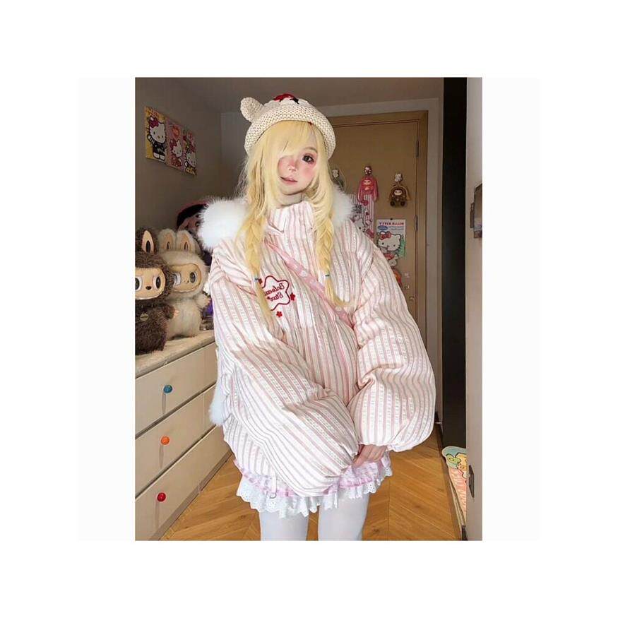 韩版粉色兔耳朵甜美条纹