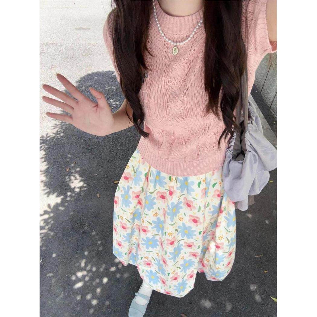 小个子显高碎花半裙套装