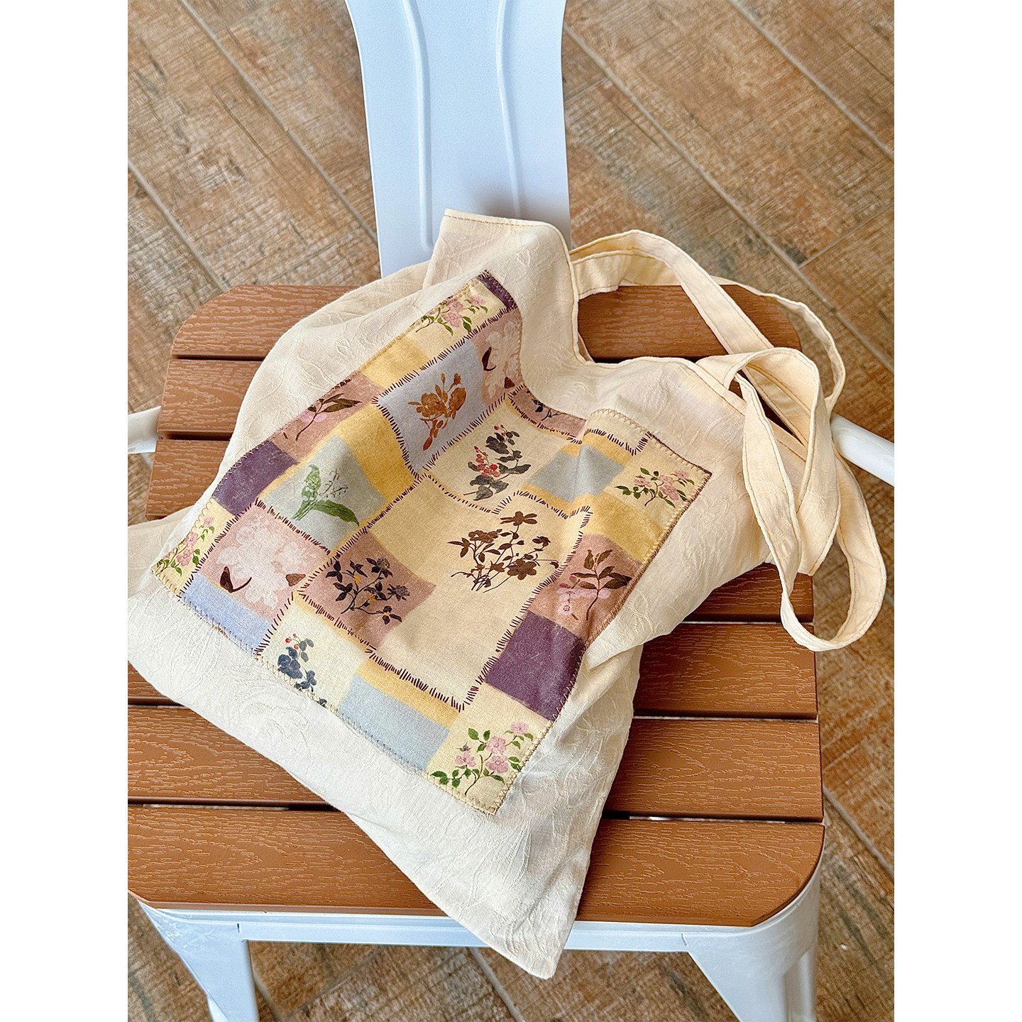复古拼布植物印花帆布托特包女文艺风提花大容量单肩手提包布袋