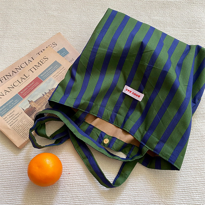 2026 New original design ins French retro green striped versatile single-shoulder bag, large-capacity tote bag for women thumbnail 4
