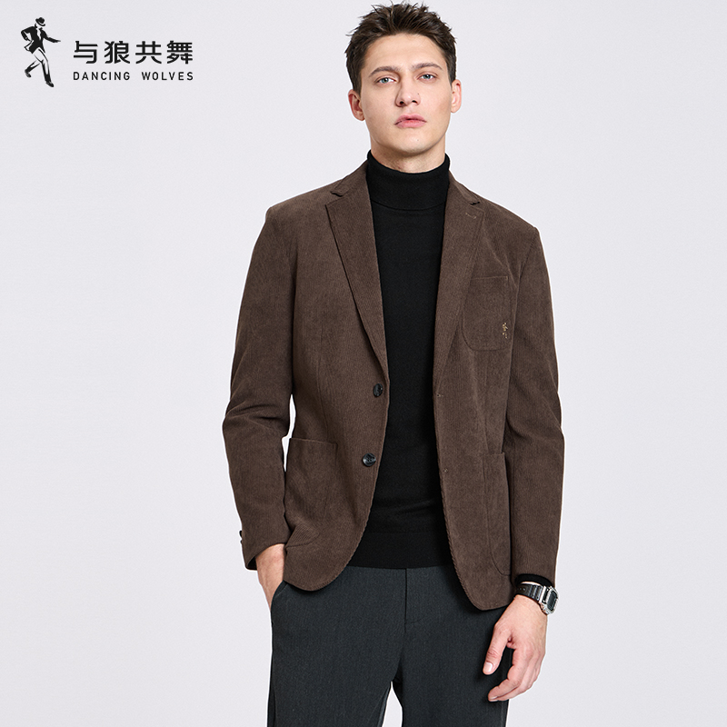 【灯芯绒】与狼共舞平驳领休闲西服男装2025秋季新款时尚西装外套