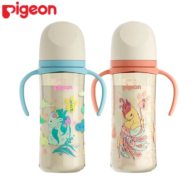 贝亲宽口径重力球奶瓶 PPSU双把手防胀气彩绘防摔防呛奶奶瓶330ml