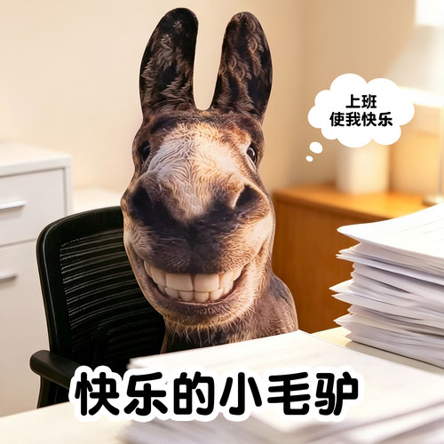 创意快乐的小毛驴抱枕开心小驴抽象派抱枕毛绒玩具玩偶丑萌驴公仔