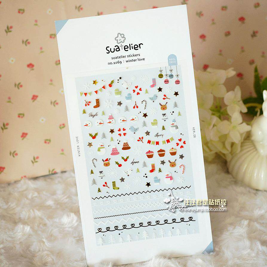 圣诞节日潮酷冬季情侣新年钻石星座雪人手帐装饰平面防水指甲贴纸