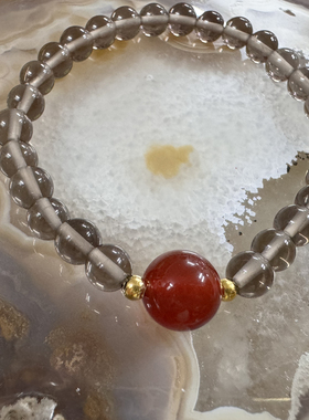 冰种黑曜石卡6+红玛瑙手串鸿运当头送礼黄金搭档女友母亲情侣手串