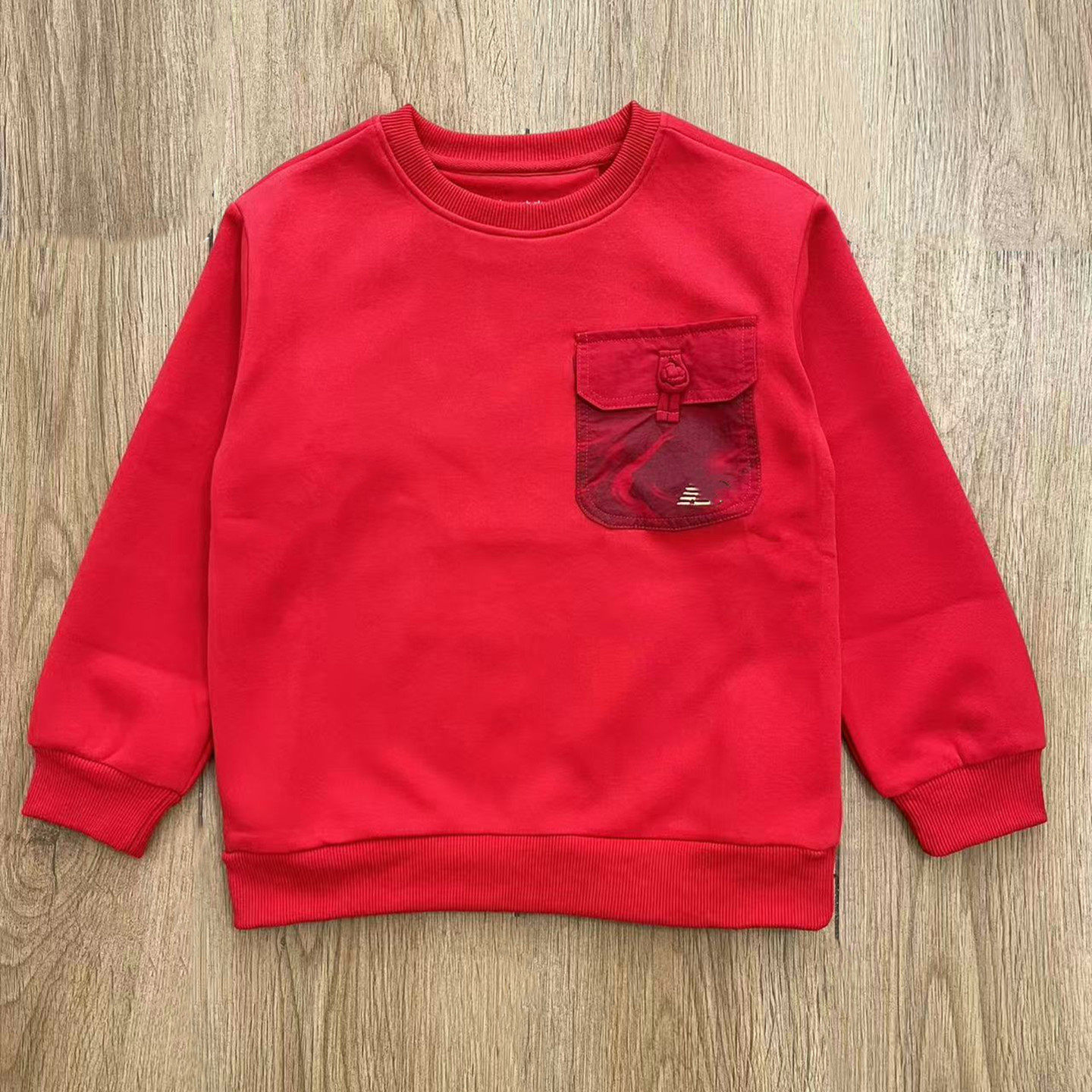 春季新款男女童马年红色新年衣圆领套头休闲卫衣口袋外套中大童