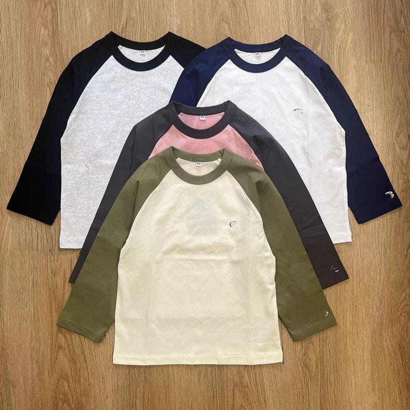 2024秋装新款男女童插肩袖拼色T恤长袖圆领儿童韩版时尚打底上衣