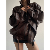 复古双层领大牌皮衣女秋季 AcupStudio江右上 美式 高级感宽松外套