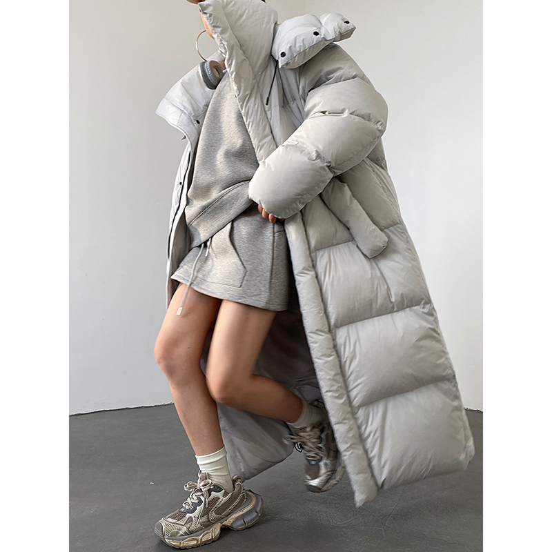AcupStudio江右上 连帽直筒羽绒服女冬季宽松保暖长款防风外套