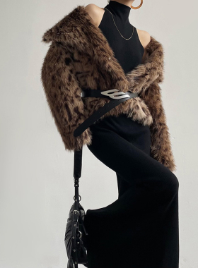 AcupStudio江右上 欧美时尚高级感环保毛短款夹克豹纹毛毛外套女