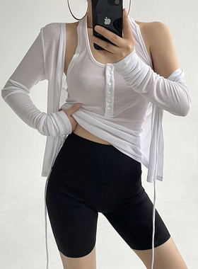 AcupStudio江右上 露背设计挂脖吊带系带防晒开衫打底上衣两件套