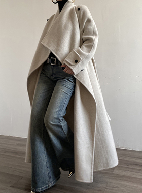 Acupstudio江右上 肩两扣双面呢大衣女新款秋冬高级感毛呢长外套