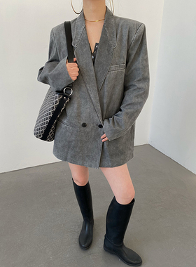 AcupStudio江右上复古洗水做旧西装外套女春季设计感宽松廓形西服