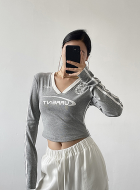 AcupStudio江右上 运动风字母印花长袖T恤女秋季美式复古短款上衣